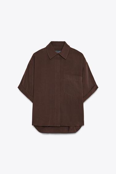 CAMISA FLUIDA MANGA CORTA - Marrón de Zara