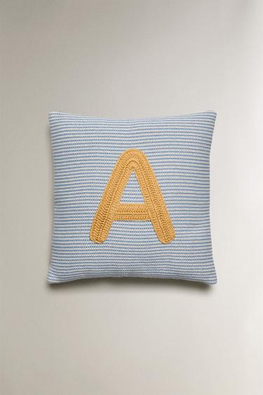 CHILDREN'S EMBROIDERED LETTER A CUSHION - Light blue by Zara - Image 0
