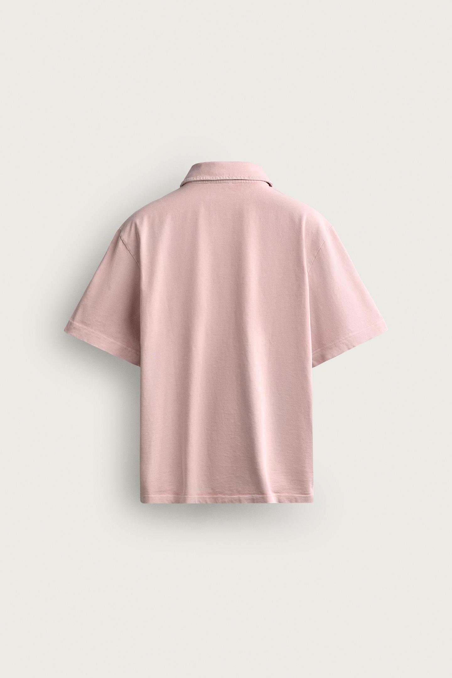 Мужское поло Zara Regular Fit Textured Polo, цвет: Розовый / Белый — фото 9