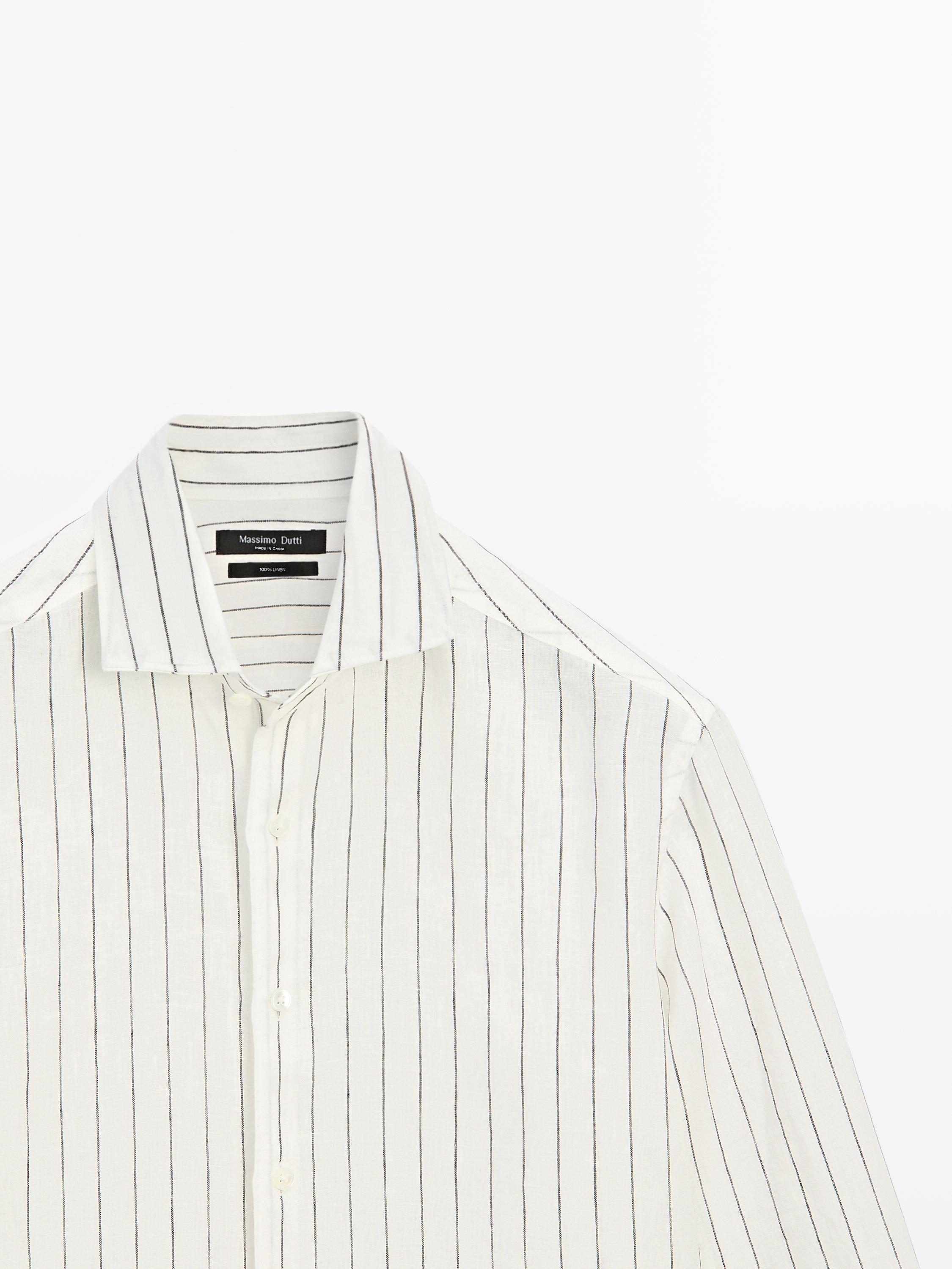 Chemise à rayures en pur lin coupe slim