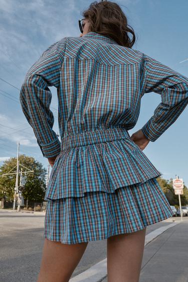 SHORT CHECKED DRESS WITH BELT AND RUFFLES - Brown-Blue by Zara - Image 3