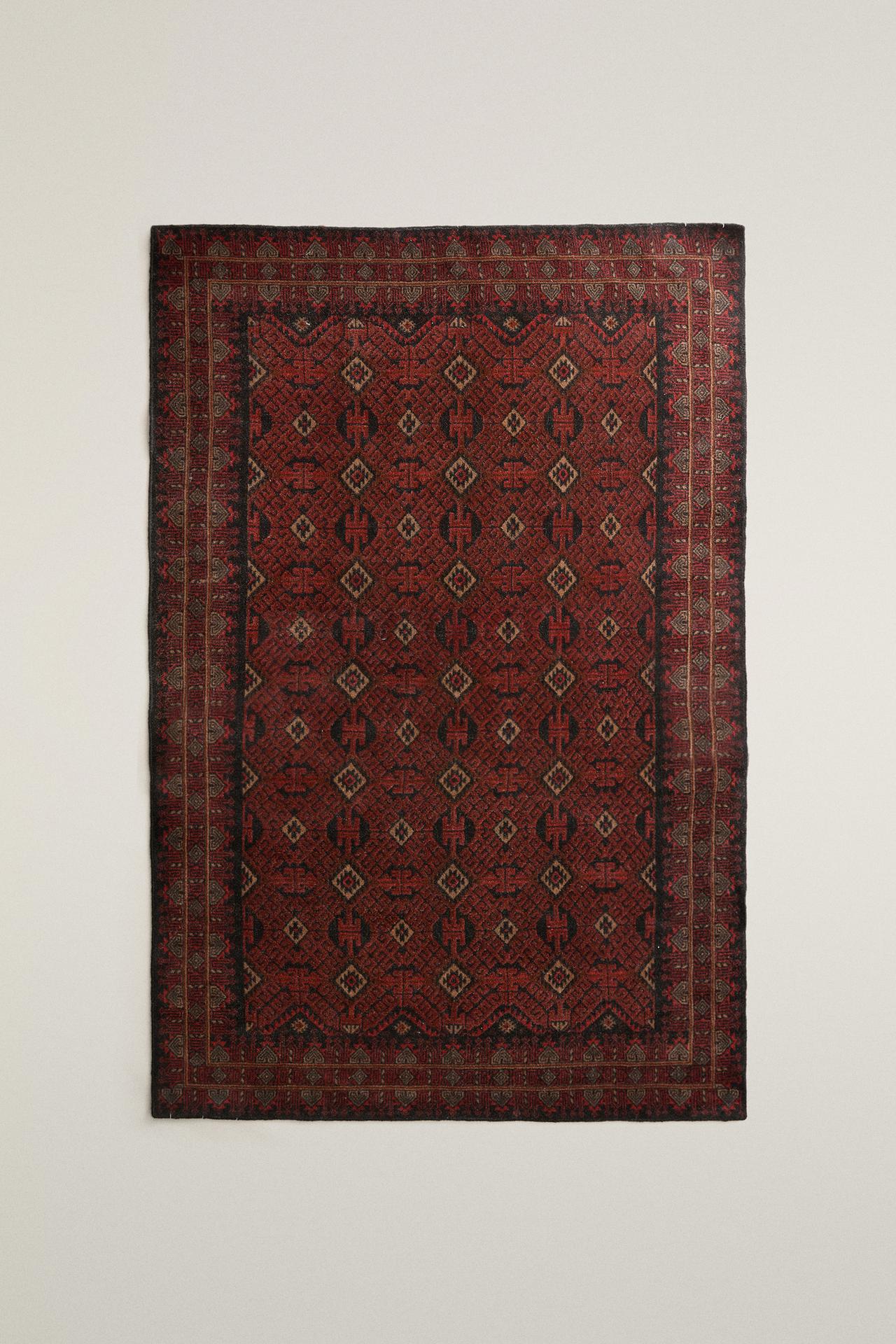 WOOL VINTAGE-EFFECT AREA RUG — Navy blue