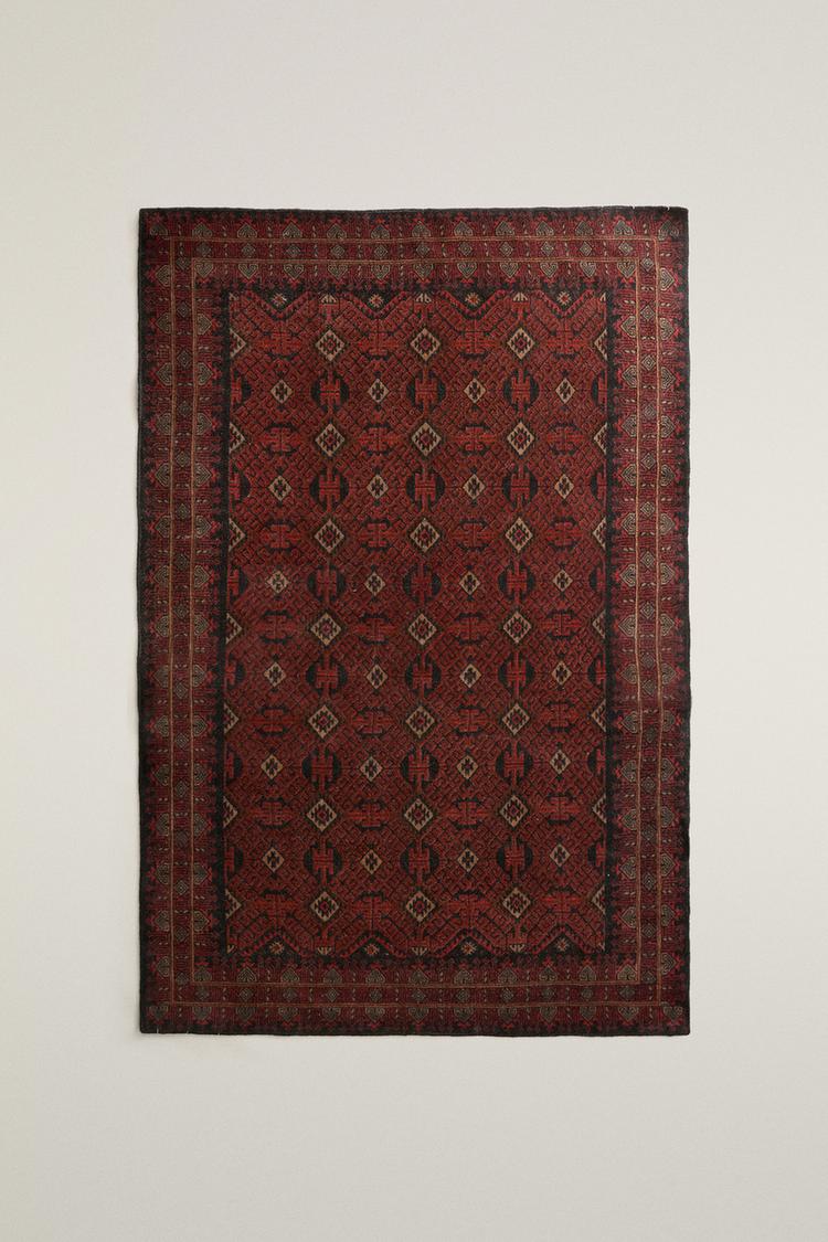WOOL VINTAGE-EFFECT AREA RUG — Navy blue