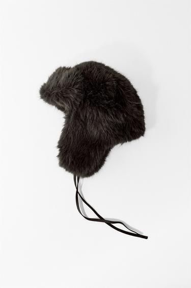 Zara AVIATOR HAT WITH FAUX FUR - Gray