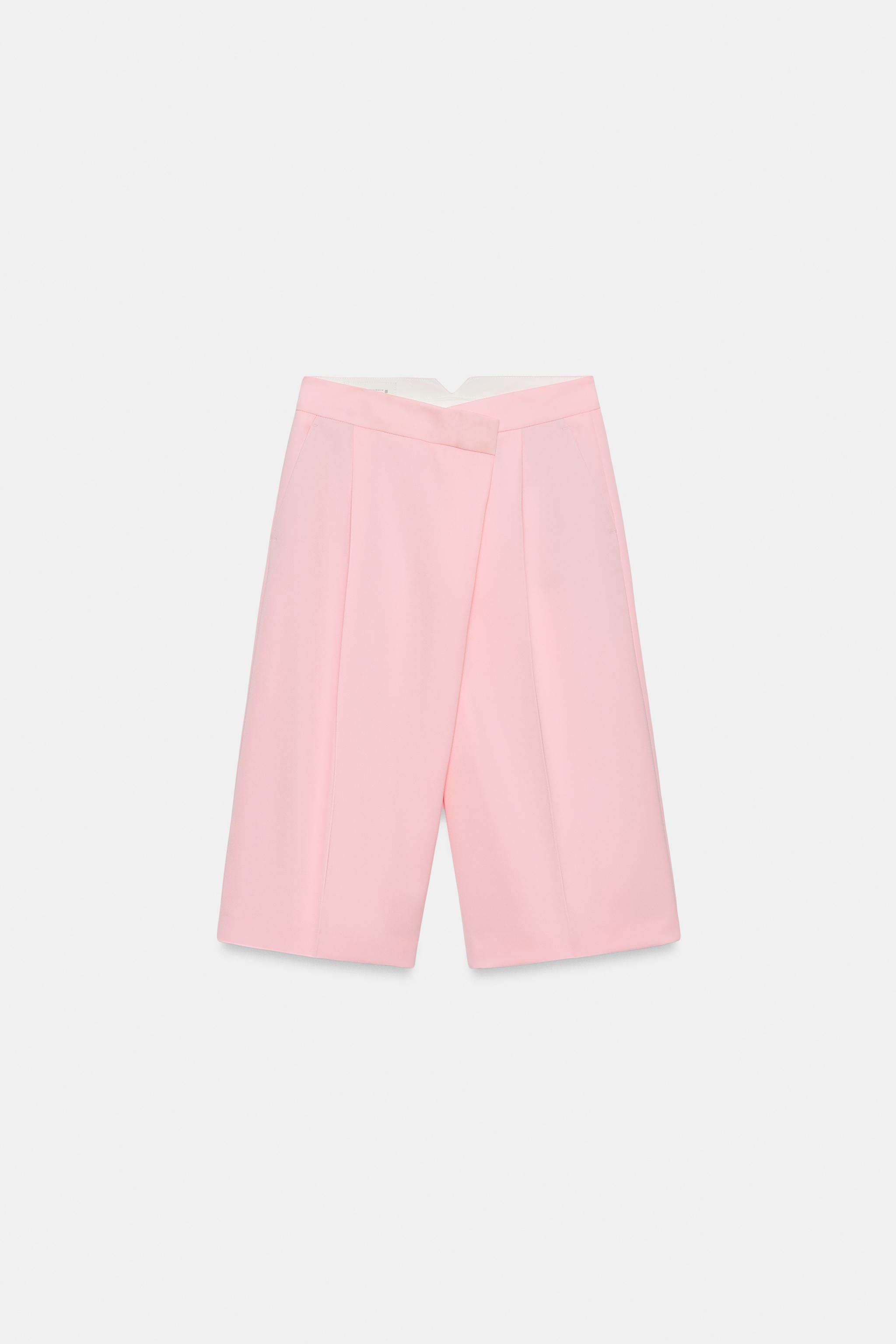 CROSS-FRONT PLEATED SHORTS — Pink