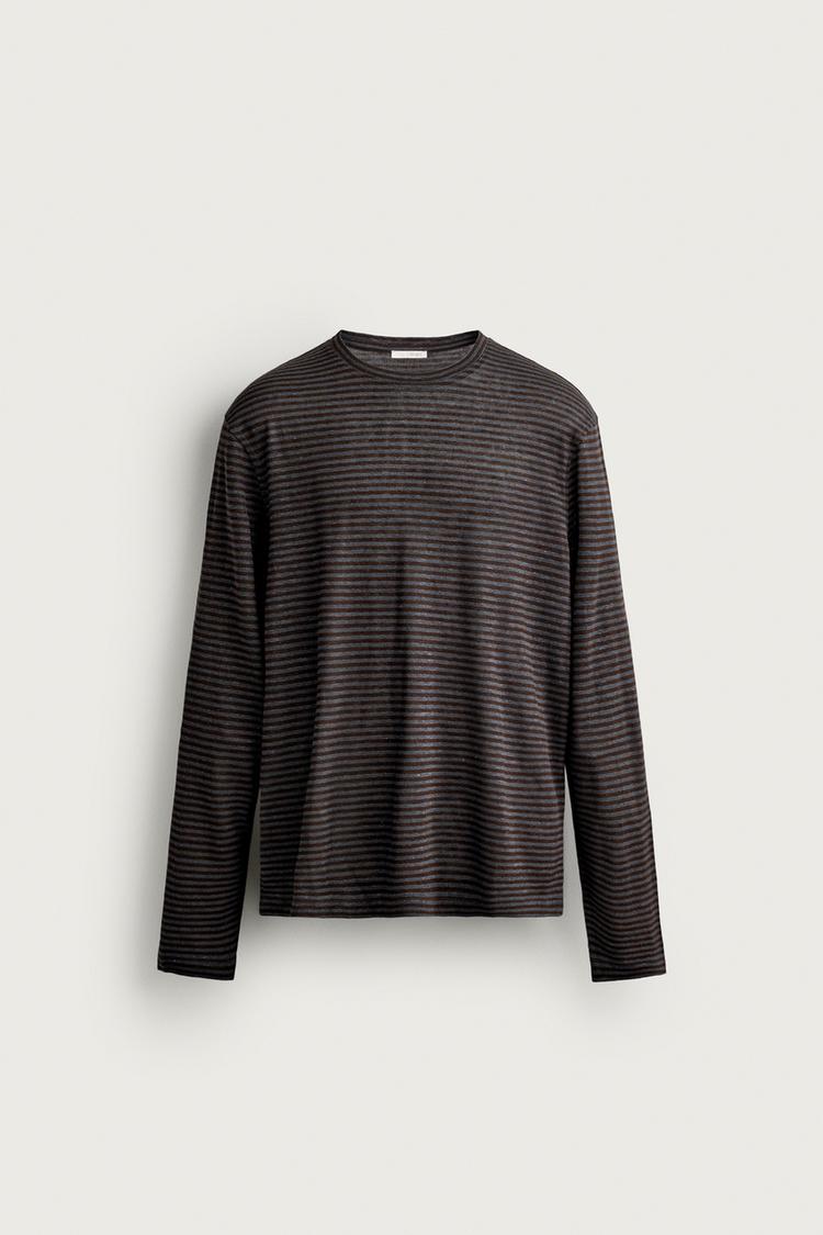 HEMP-VISCOSE STRIPED JACQUARD T-SHIRT