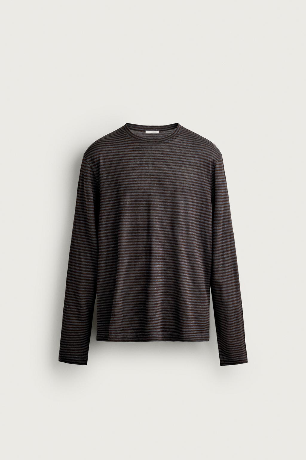 HEMP-VISCOSE STRIPED JACQUARD T-SHIRT