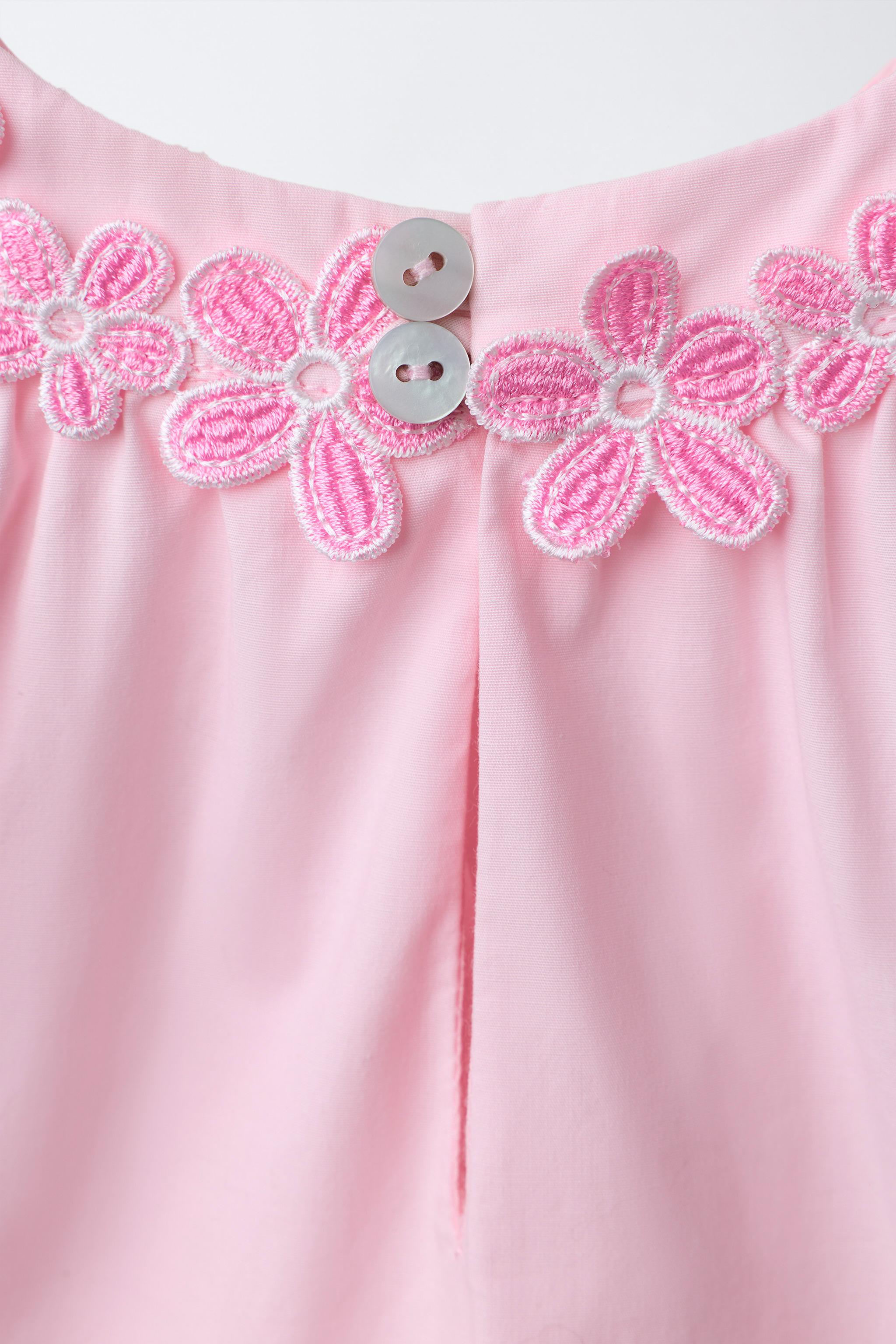 Zara - Embroidered Floral Poplin Dress - Pink - 5 Years (43,3 Inches) - Kids Zara - Embroidered Floral Poplin Dress - Pink - 5 Years (43,3 Inches) - Kids