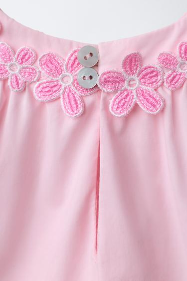ROBE EN POPELINE À FLEURS BRODÉES - Rose de Zara - Image 3