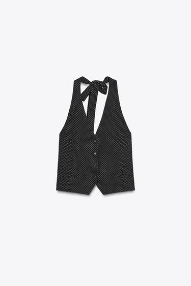 POLKA DOT WAISTCOAT TOP - Black / White by Zara - Image 3