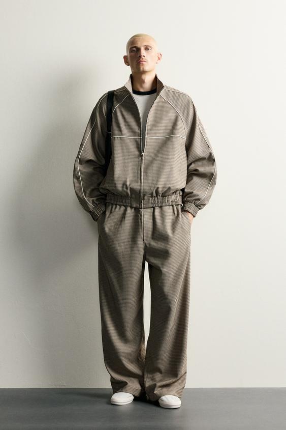 PANTALON COUPE DÉCONTRACTÉE PIED-DE-POULE CONTRASTÉ - Beige de Zara - Image 0