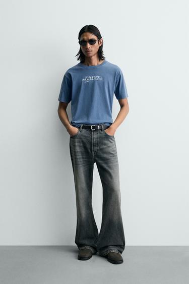 WASHED T-SHIRT WITH TEXT PRINTS - Sky blue by Zara - Image 0