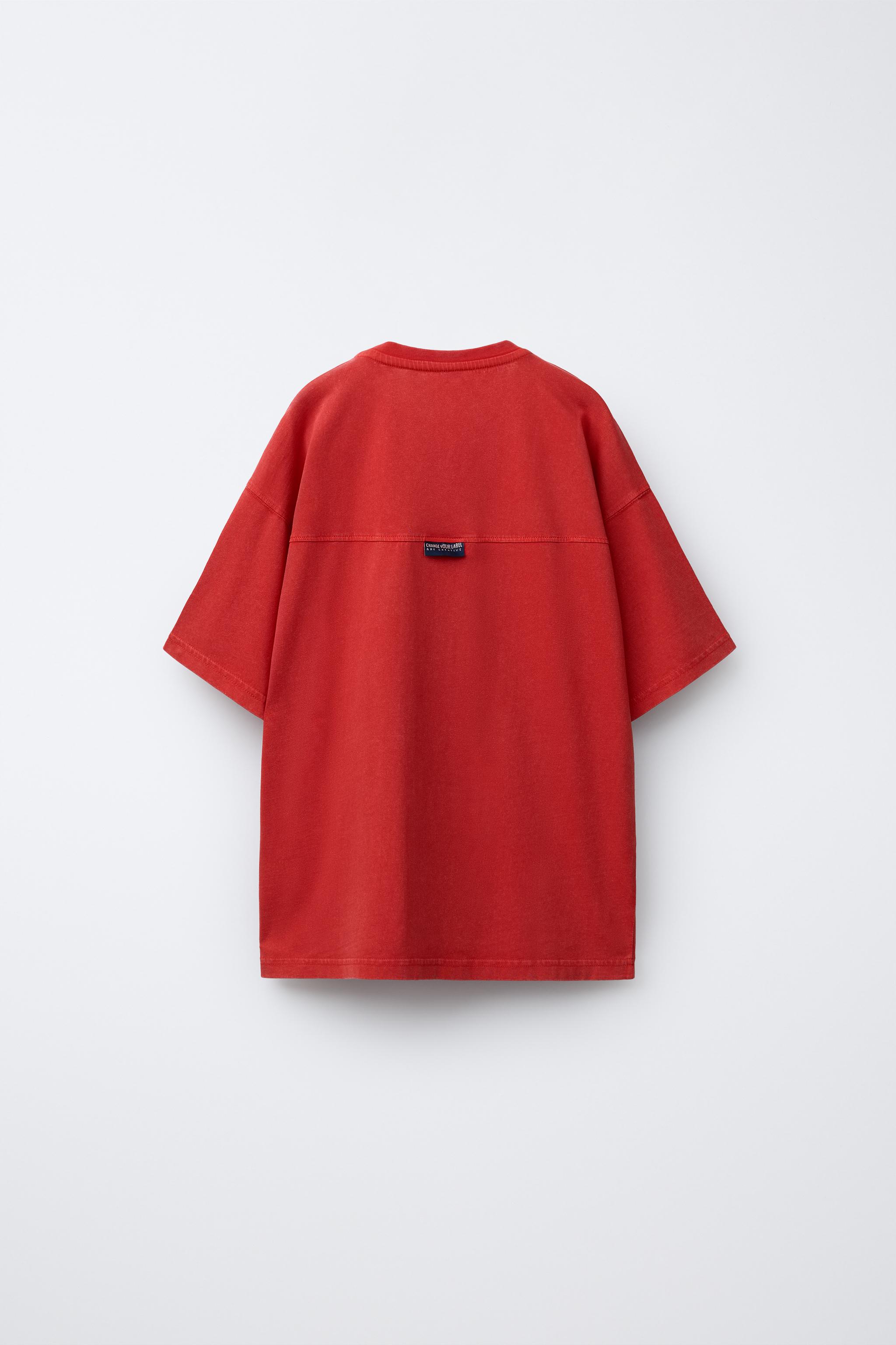 ★ドイツ発*ZARA*新作*SLOGAN プリントTシャツ/RED★ WASHED-EFFECT SLOGAN T-SHIRT - Red | ZARA South Africa