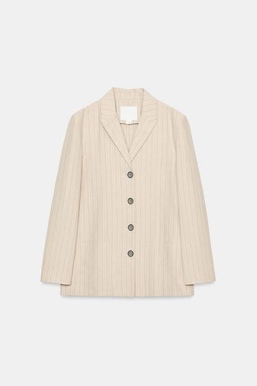 VESTE À RAYURES AVEC LIN ZW COLLECTION - Écru / Noir de Zara - Image 8