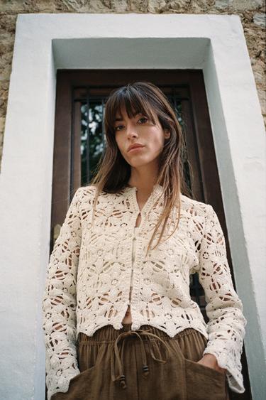 SEQUINNED MACRAMÉ JACKET - Ecru by Zara - Image 1