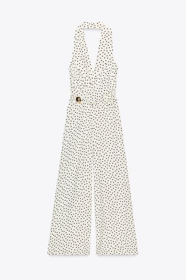 HALTER JUMPSUIT WITH POLKA DOTS - Ecru / Brown by Zara - Image 6