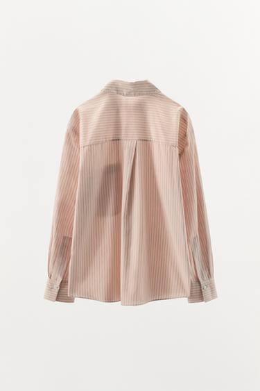 CHEMISE EN COTON RAYÉ - Rose / Blanc de Zara - Image 3