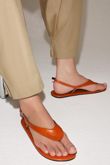 LIMITED EDITION FLAT LEATHER SANDALS - Orange by Zara - Image 3