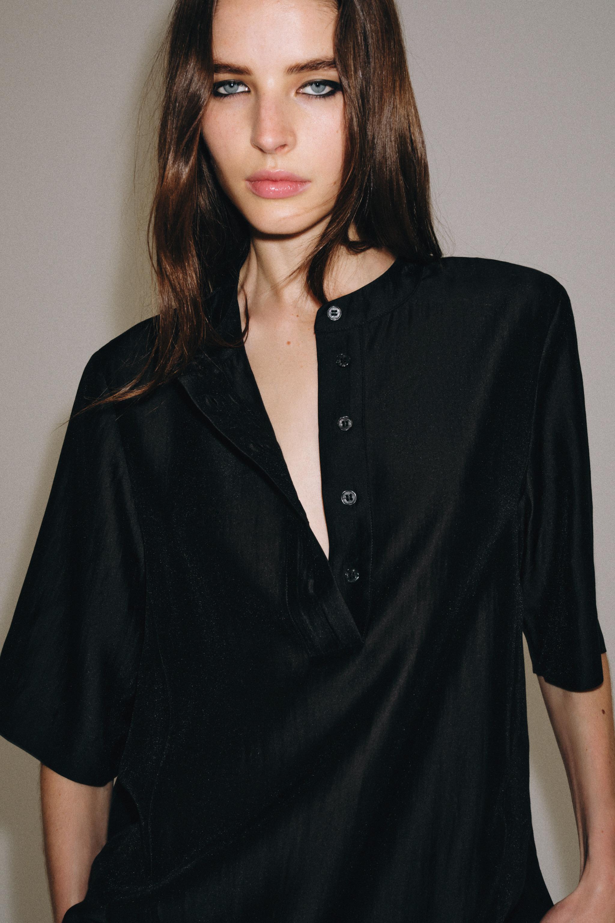 Женские блузки Zara SHORT SLEEVE FLOWY BLOUSE ZW COLLECTION — фото 4