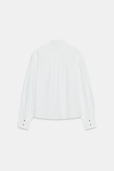 Zara SCARF DETAIL JEWEL BUTTON SHIRT - White