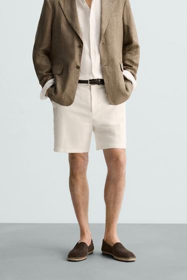 LINEN/COTTON REGULAR FIT BERMUDA SHORTS - LIMITED EDITION - White by Zara