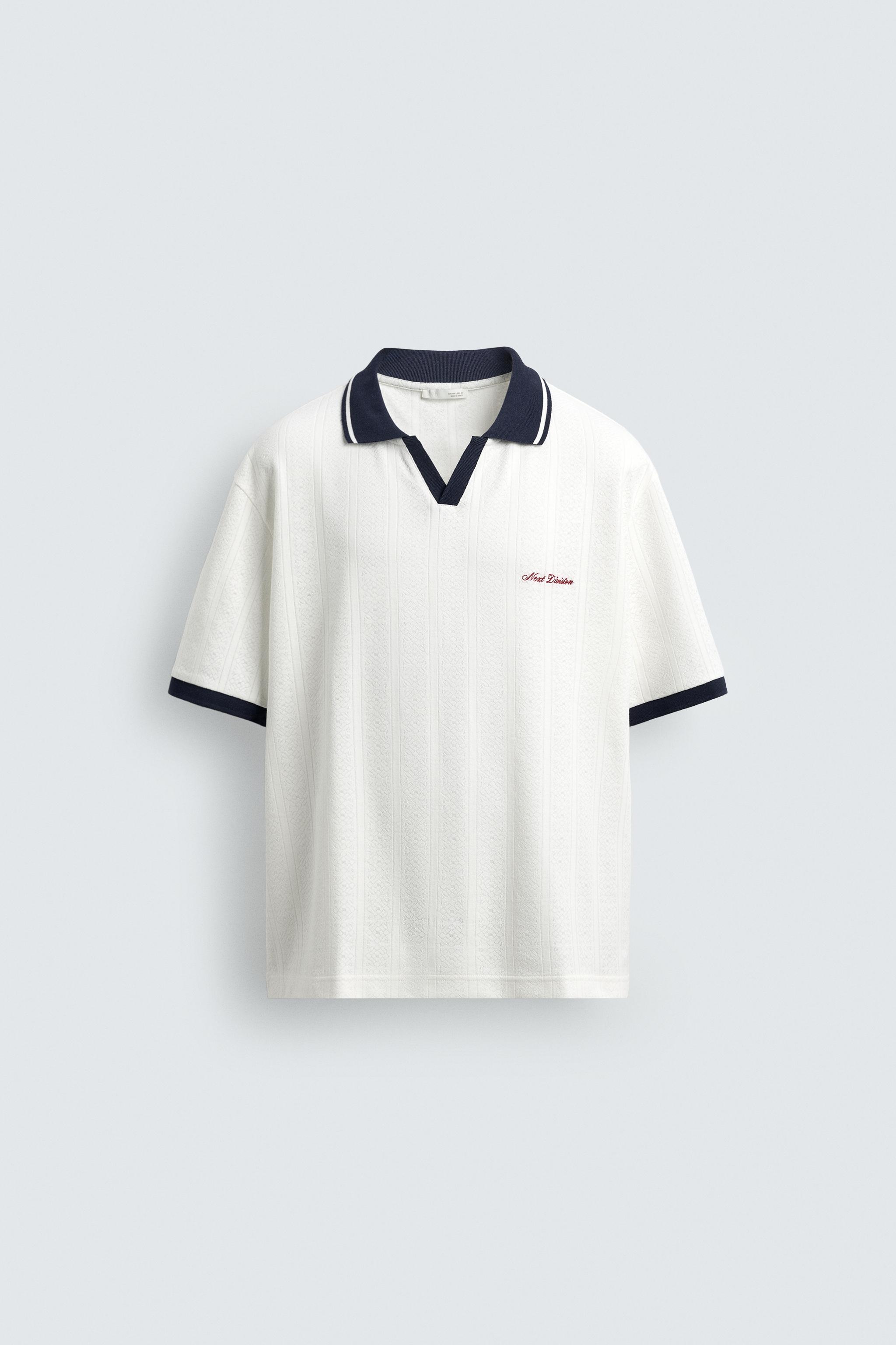 EMBROIDERED VERTICAL JACQUARD POLO - Ecru / Blue | ZARA United States