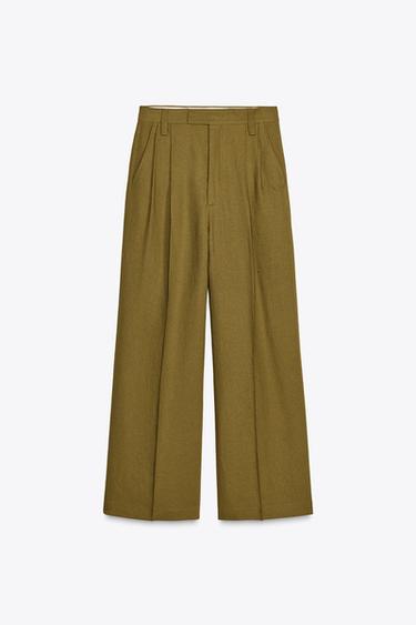 ZW COLLECTION DARTED LINEN BLEND TROUSERS - Olive green by Zara - Image 5