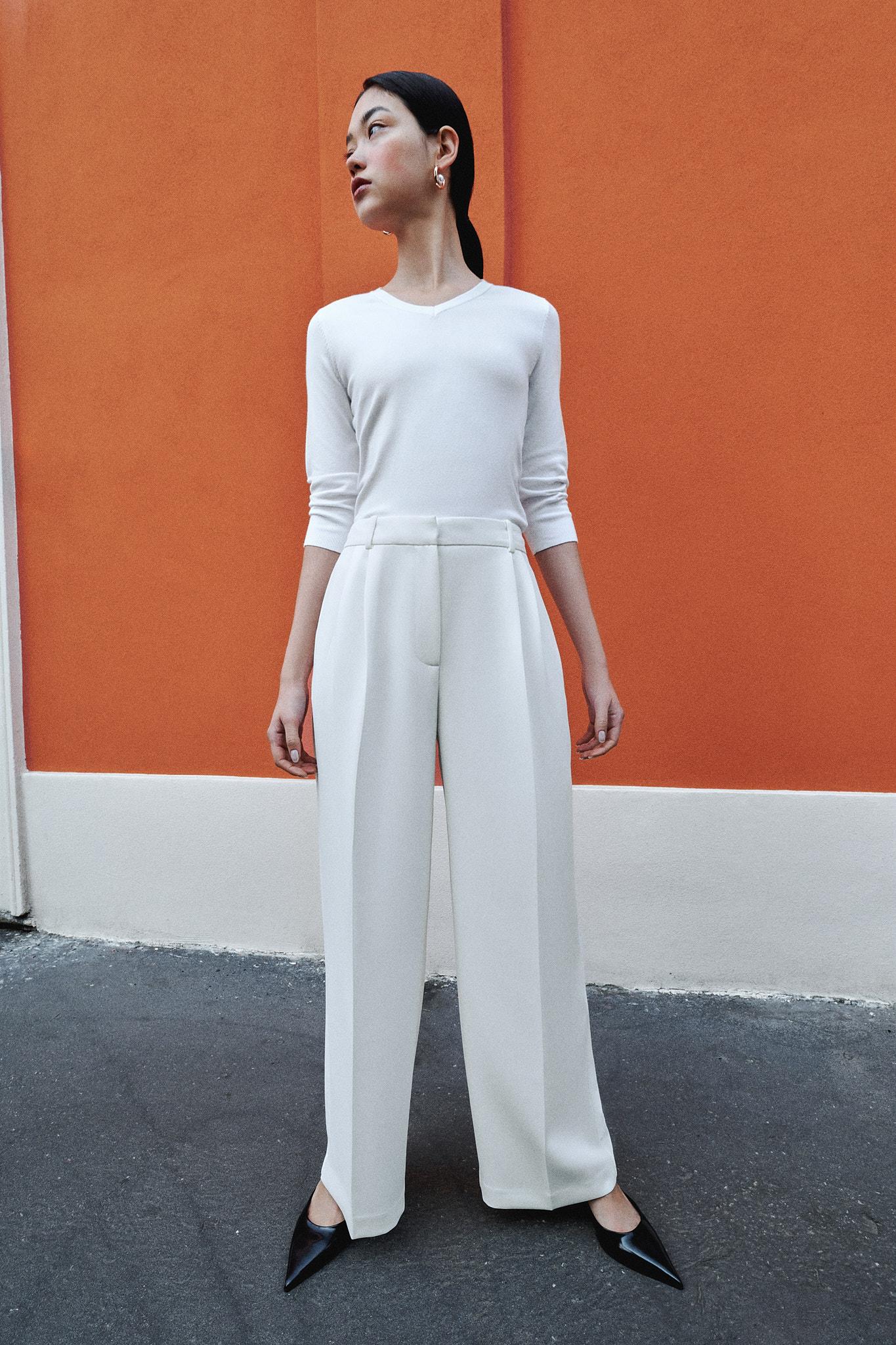 HIGH WAIST WIDE LEG PANTS - Oyster-white