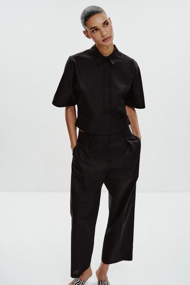 CHEMISE EN POPELINE À MANCHES LARGES - Noir de Zara - Image 5