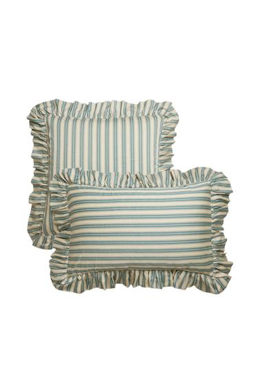 STRIPED PILLOWCASE WITH RUFFLE TRIM | KATHARINE POLE - Blue by Zara