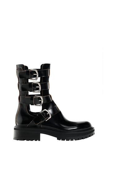 LEATHER CUT-OUT ANKLE BOOTS WITH BUCKLES