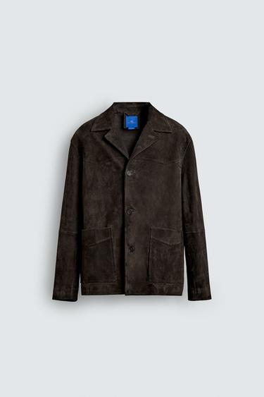 Zara SUEDE LEATHER OVERSHIRT AARON LEVINE X ZARA - Dark brown