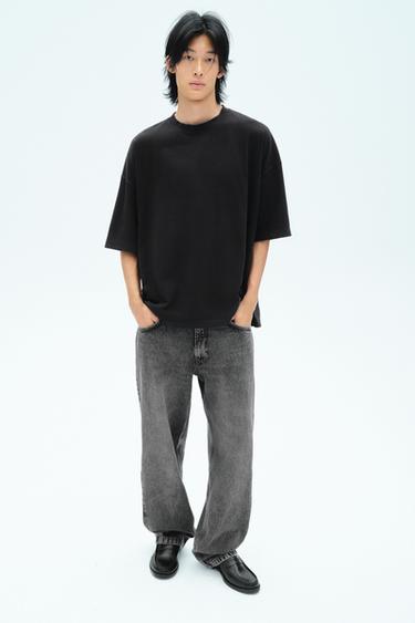 Zara BAGGY FIT 吊襠牛仔褲 - 碳色