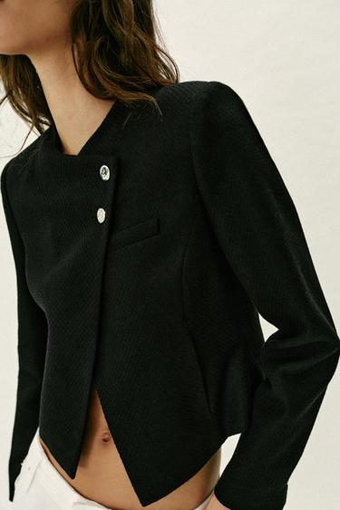 SHORT DOUBLE-BREASTED BLAZER - Black by Zara - Image 4