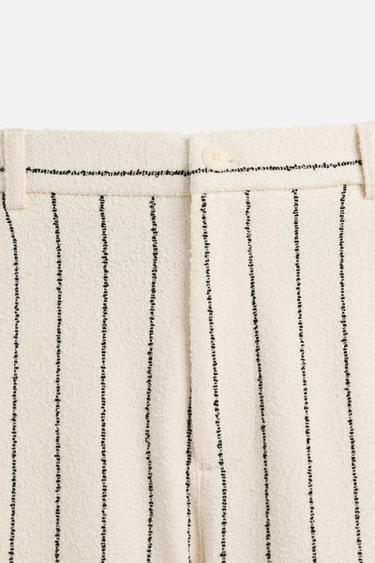PANTALON RAYURES TEXTURE VELOURS BOUCLÉ - Écru / Bleu marine de Zara - Image 7