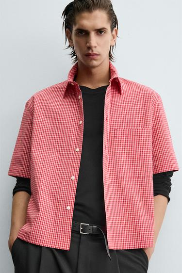 CHEMISE RELAXED FIT À CARREAUX - Rouge de Zara - Image 4