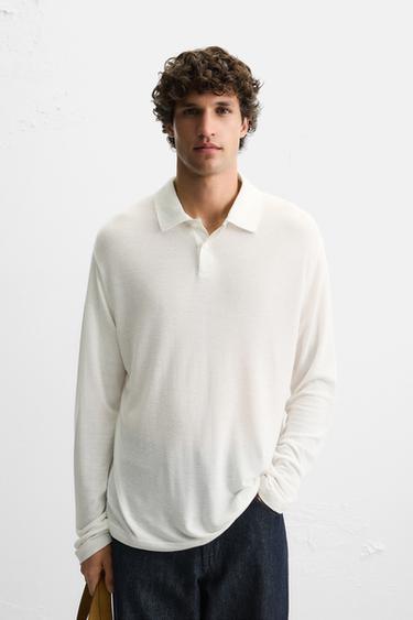 VISCOSE/LINEN POLO SHIRT - Oyster-white by Zara