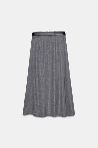MIDI PLEATED SKIRT WITH BELT - Grey by Zara - Image 8