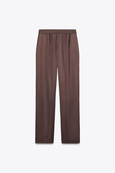 SATIN STRAIGHT-LEG TROUSERS - Brown by Zara - Image 7