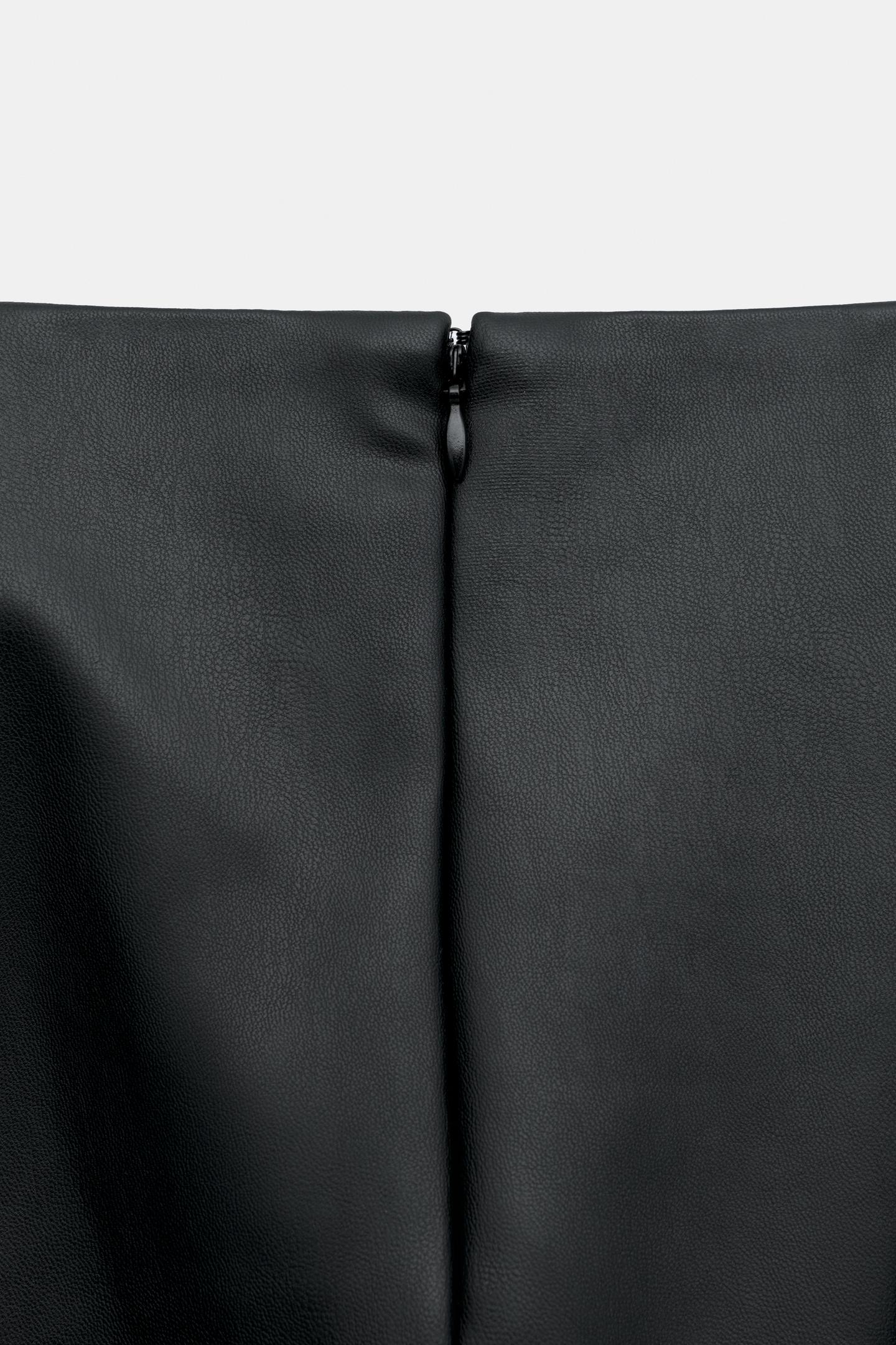 Женская юбка Zara ZW Collection Faux Leather Straight, цвет: Чёрный — фото 7