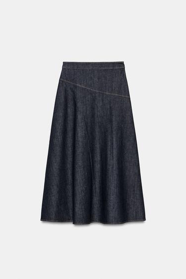 Z1975 JEANSROCK MIDI MIT VOLANT - Blau von Zara
