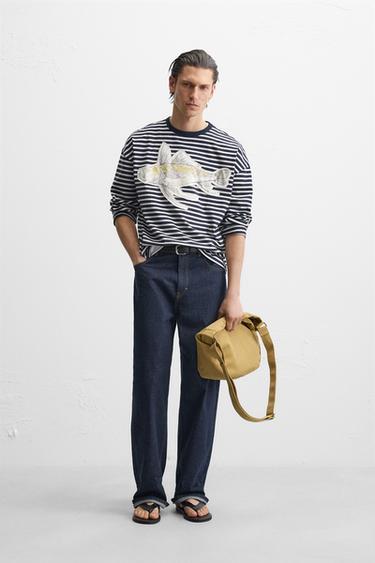 STRIPED PATCH T-SHIRT - White / Navy by Zara - Image 0