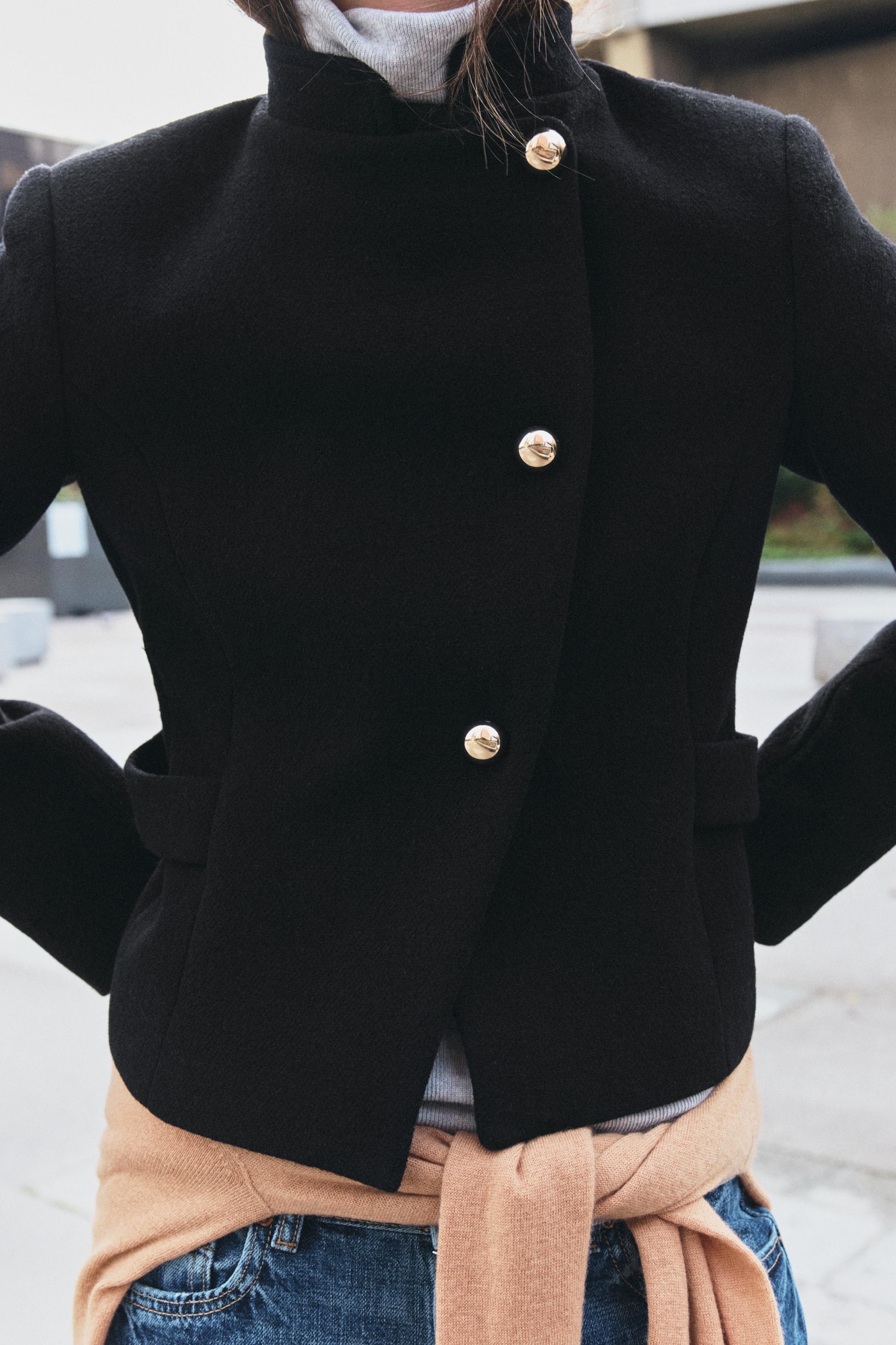 Wool Double-Breasted Blazer With Shoulder Pads by Zara