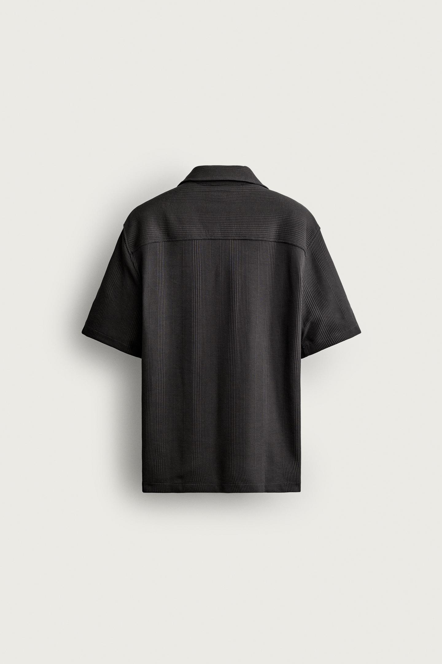 Мужская рубашка Zara Textured Regular Fit, цвет: Угольный — фото 8