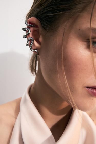 PACK 2 PENDIENTES EARCUFF BRILLOS - Gris de Zara
