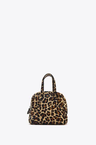 ANIMAL PRINT SHEEPSKIN MINI LEATHER BOWLING BAG - Leopard by Zara