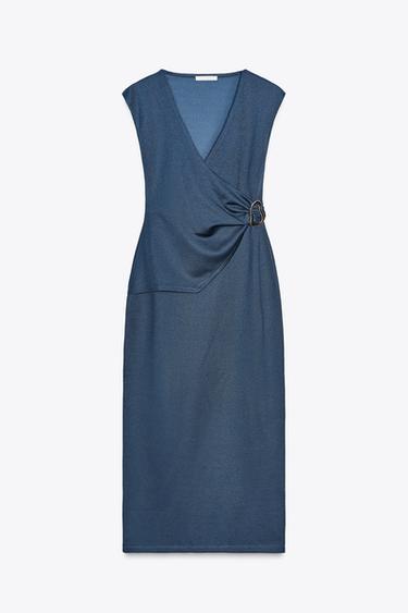 Zara TWILL WRAP DRESS - Indigo
