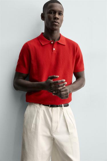 POLO EN MAILLE REGULAR FIT STRUCTURÉ - Rouge de Zara - Image 4