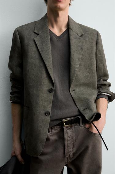 VESTE STRUCTURÉE 100% LIN - Vert olive de Zara - Image 4