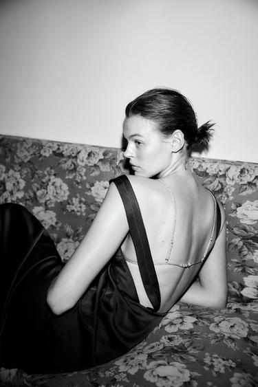 Zara CONTRAST SEAM SATIN EFFECT DRESS - Brown